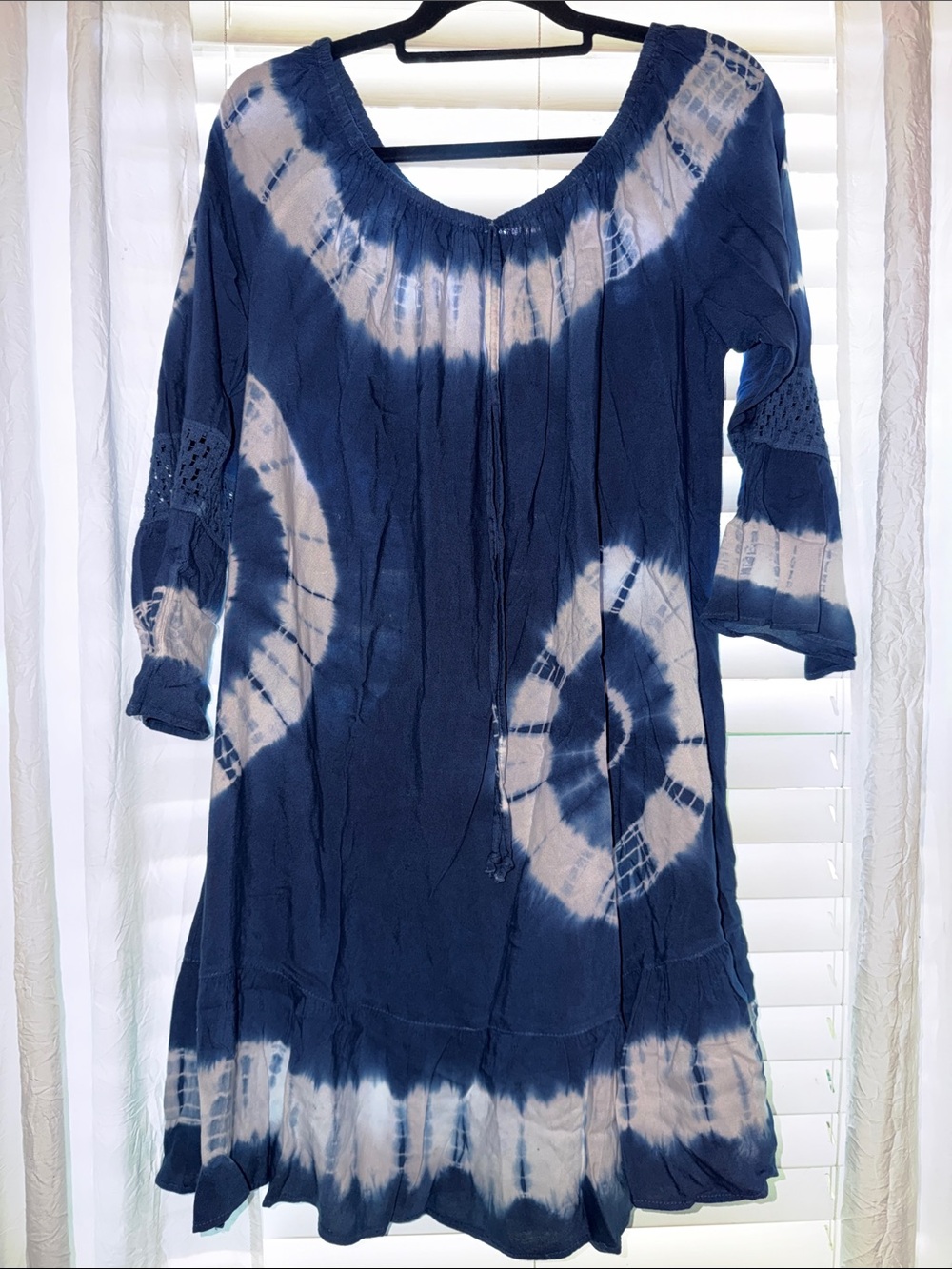 Navy Tie-Dye Scoop Neck Tunic Dress